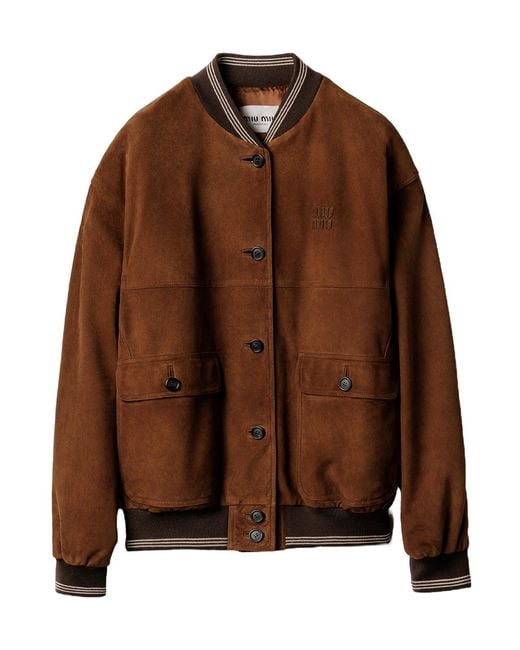 Miu Miu Brown Suede Varsity Jacket