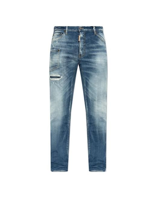 DSquared² Blue Distressed Straight-Leg Jeans for men