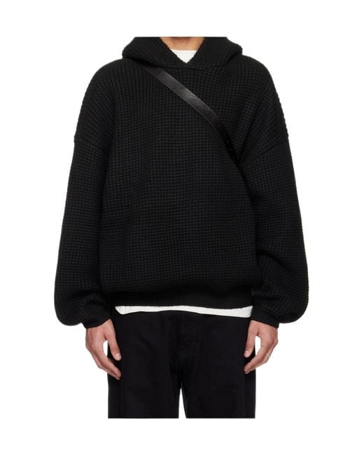 Fear Of God Black Hooded Waffle Hoodie for men