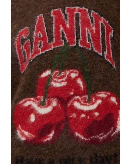 Ganni Red Cherry Patterned Oversized Knit Jumper