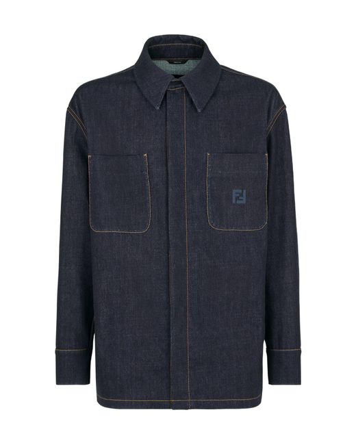 Fendi Blue Logo Embroidered Denim Jacket for men