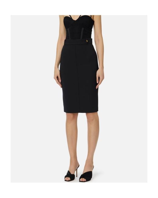 Elisabetta Franchi Blue Raw-Cut Detailed Midi Skirt
