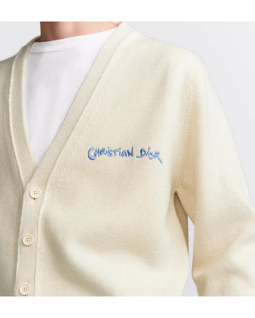 Dior White Homme Logo Embroidered Button-Up Cardigan for men