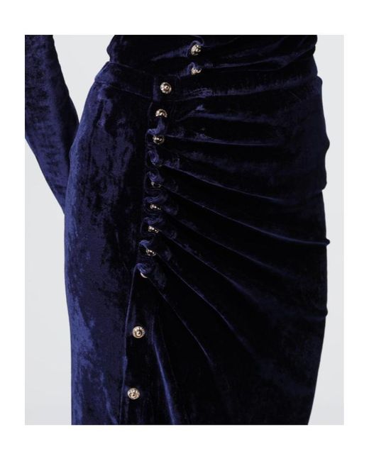 Rabanne Blue Ruched Velvet Midi Skirt