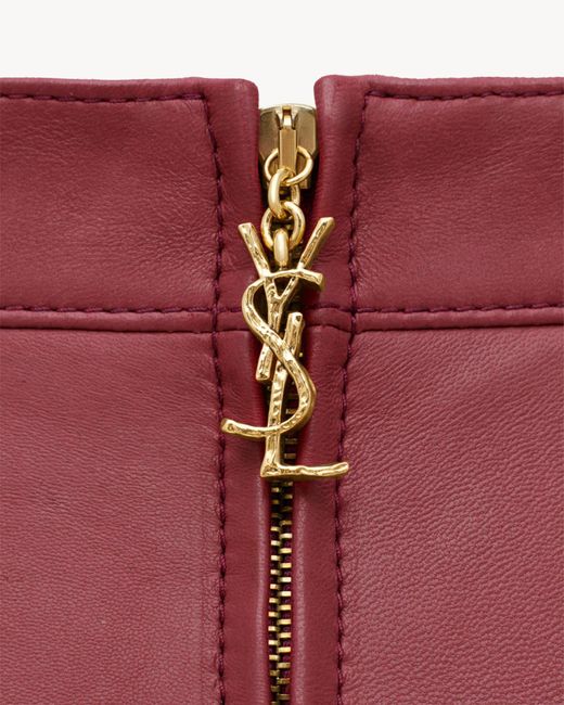 Saint Laurent Red High-Waisted Leather Midi Skirt