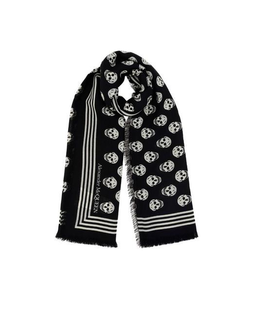 McQueen Black Skull Printed Scarf