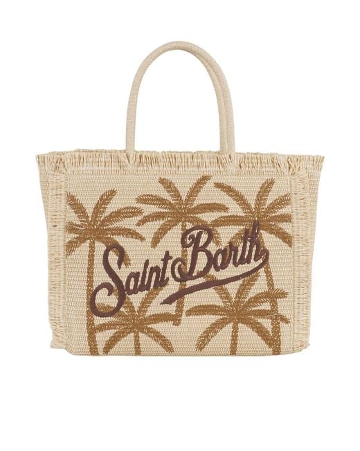 Mc2 Saint Barth Pink Palm Tree Fringed Tote Bag