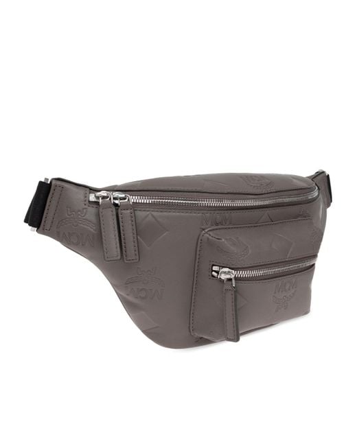 MCM Gray Monogram Embossed Belt Bag for men