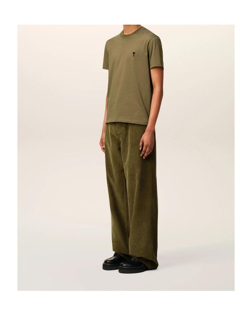 AMI Green Wide-Leg Corduroy Trousers for men