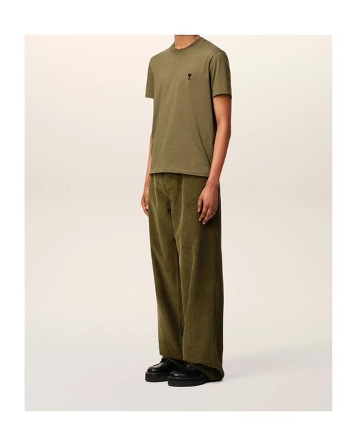 AMI Green Wide-Leg Corduroy Trousers for men