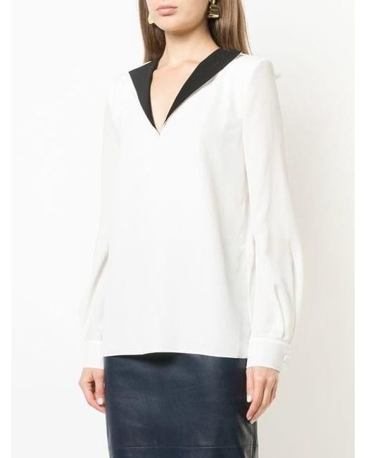 Givenchy White Contrast V-Neck Blouse