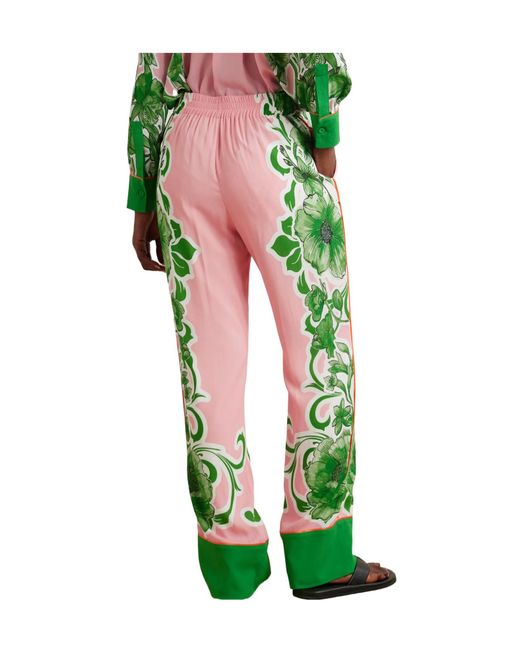Borgo De Nor Green Floral-Print Crepe Straight-Leg Pants