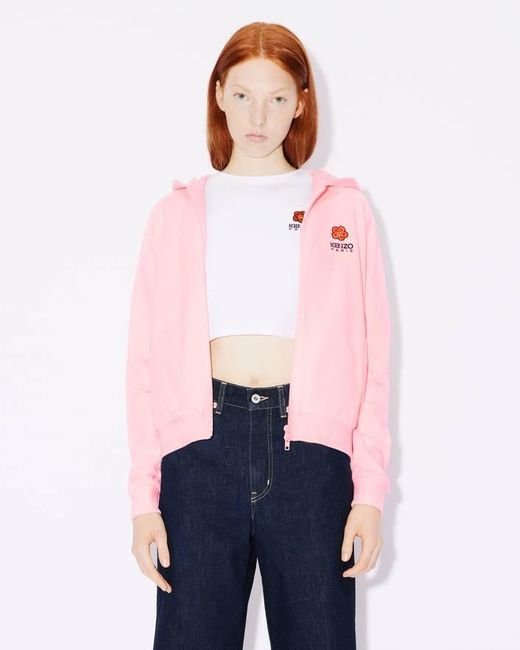 KENZO Pink 'Boke Flower Crest' Hooded Embroidered Zip-Up Cardigan