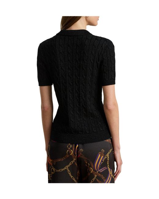 Ralph Lauren Black Cable-Knit Polo Top