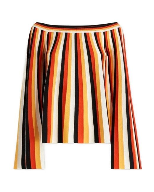Chloé Orange Chloé Off-Shoulder Striped Top