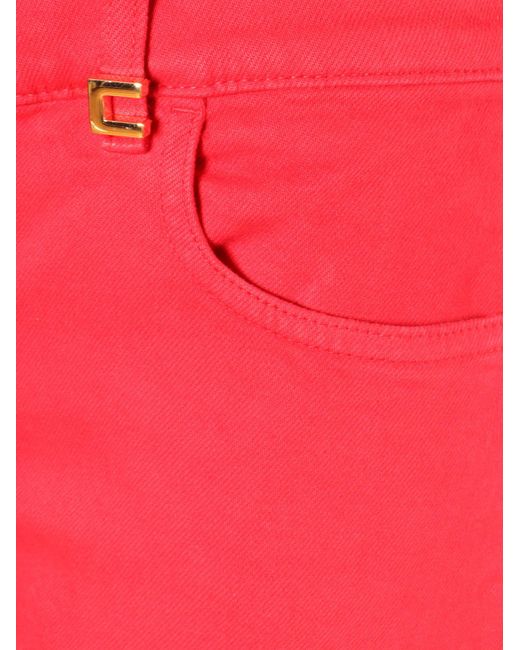 Elisabetta Franchi Red Logo Detailed Dyed Jeans