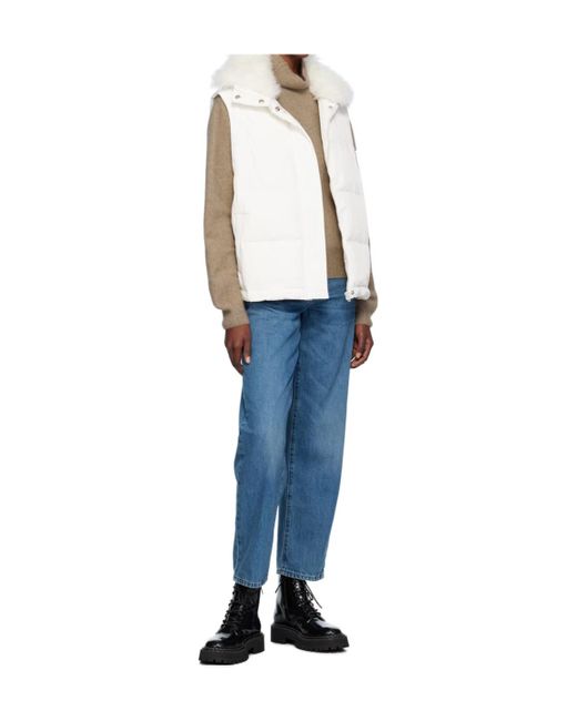 Yves Salomon White Quilted Zipper Down Jacket