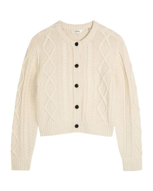 FRAME Natural Cable-Knit Button Cardigan