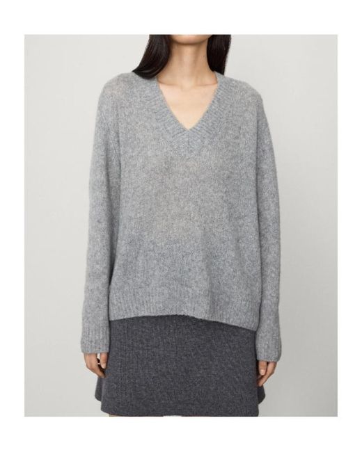 Lisa Yang Gray Leona V-Neck Knitted Jumper