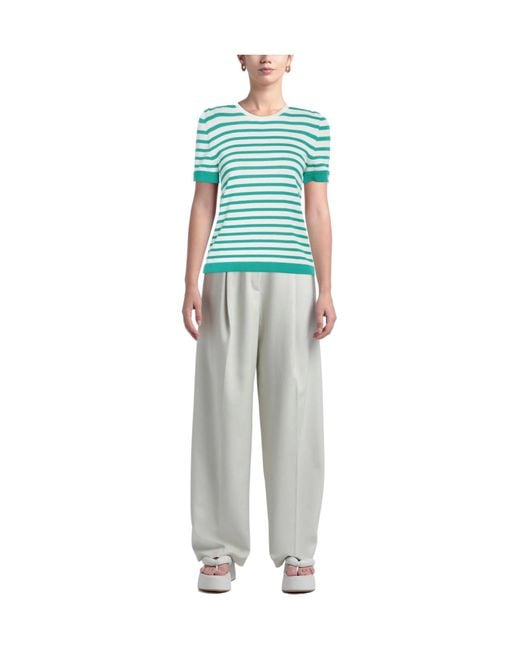 Max Mara Green Striped Short-Sleeved Knitted Top