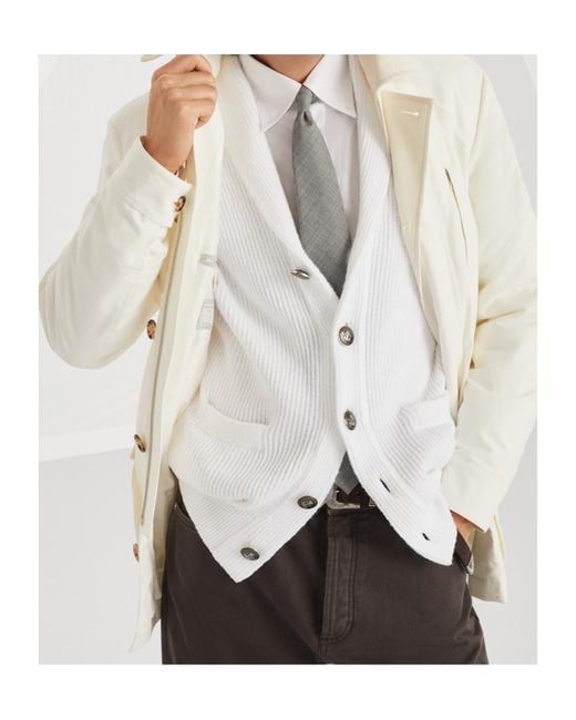 Brunello Cucinelli White Water-Resistant Gabardine Belted Parka for men