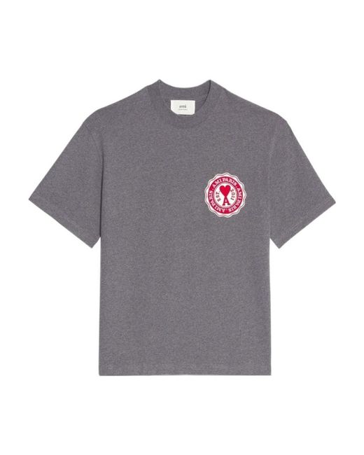AMI Gray Logo-Patch Oversized T-Shirt for men