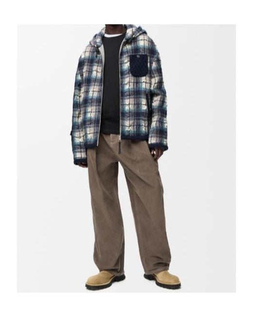 Loewe Blue Textured Check Hooded Jacket for men