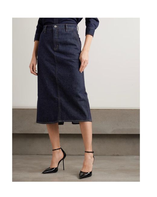 FRAME Blue Denim Midi Skirt