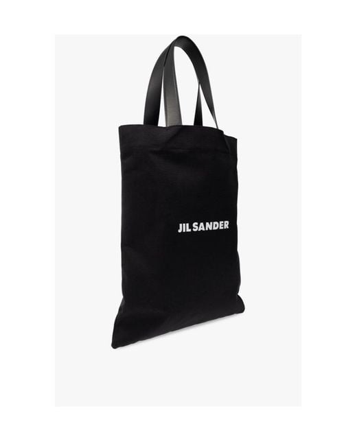 Jil Sander Black Logo Printed Large Tote Bag for men