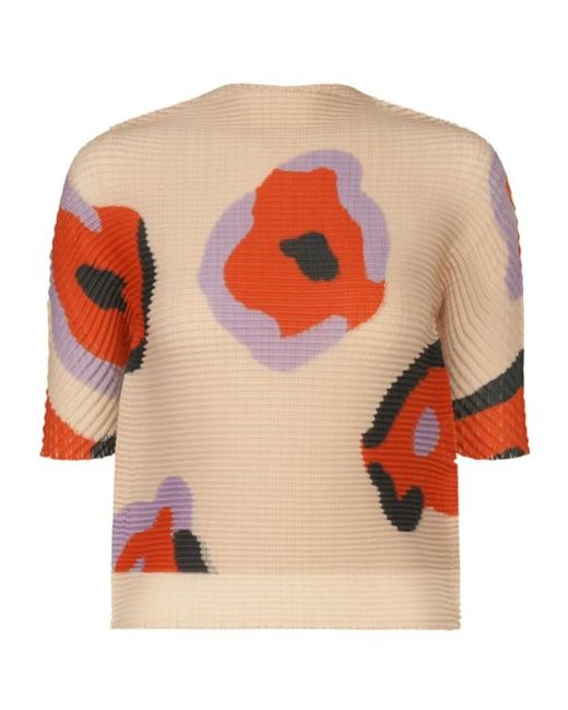Issey Miyake Orange Verve Pleats Printed Top