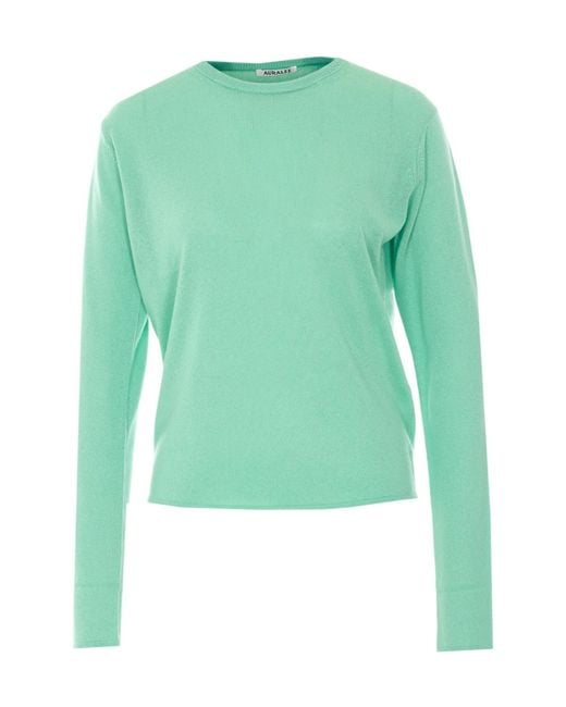 Auralee Green Cashmere Blend Crew Neck Knit Sweater