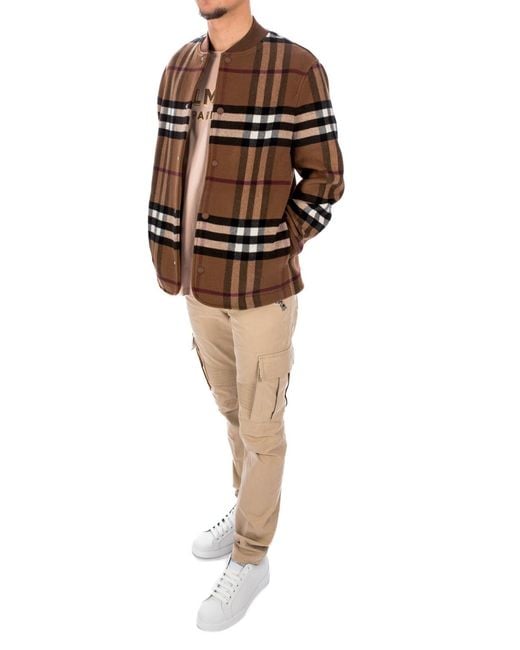 Burberry Brown Check-Pattern Wool Bomber Jacket for men