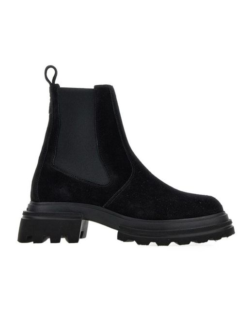 Hogan Black Round-Toe Slip-On Chelsea Boots