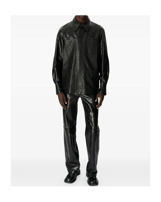 MARINE SERRE Black Glossy Moon Leather Shirt for men