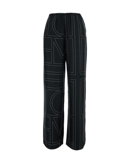 Totême Black Pants Monogram Silk Pj Bottoms Silk