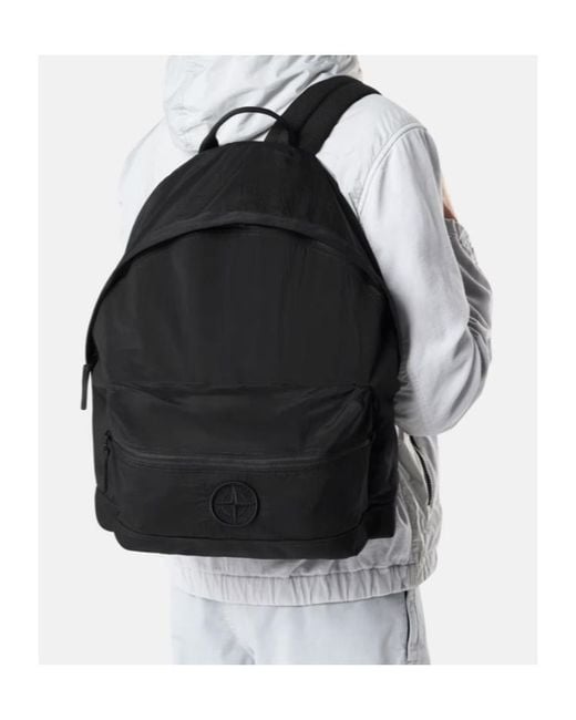 Stone Island Black Compass-Motif Zipped Backpack for men