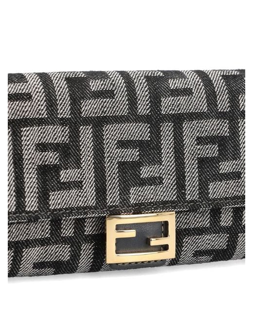 Fendi Gray Baguette Continental Chained Wallet
