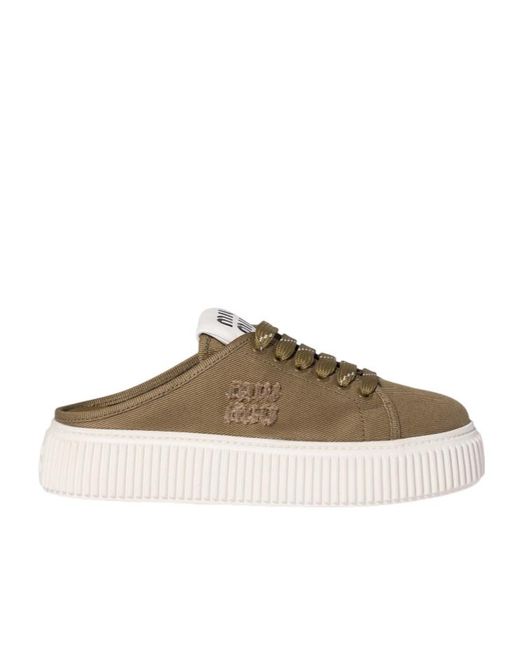 Miu Miu Brown Denim Sneaker Mules