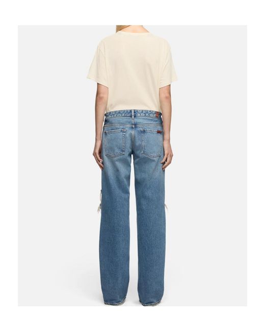 7 For All Mankind Blue Distressed Low Straight Jeans