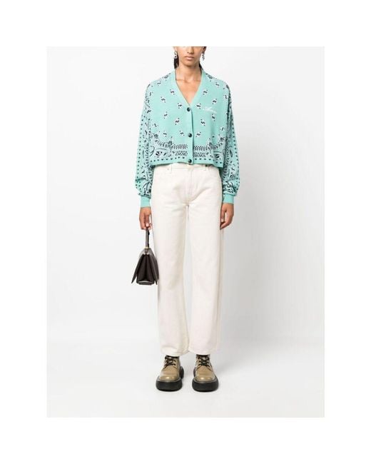 Amiri Blue Logo Embroidered V-Neck Cropped Cardigan