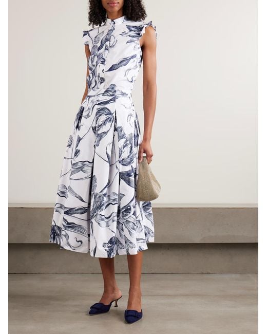 Erdem Blue Ruffle Print Shirt
