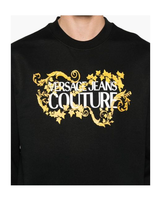Versace Jeans Black Logo-Print Cotton Sweatshirt for men