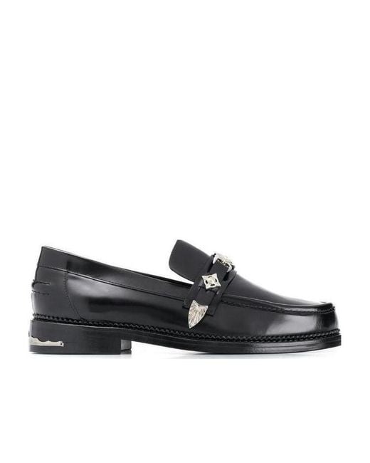 Toga Virilis Black Studded-Strap Leather Loafers for men