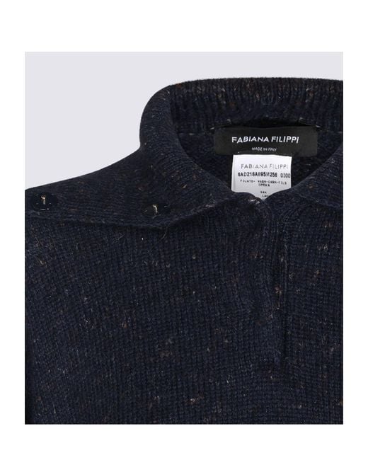 Fabiana Filippi Blue Buttoned Collar Cape