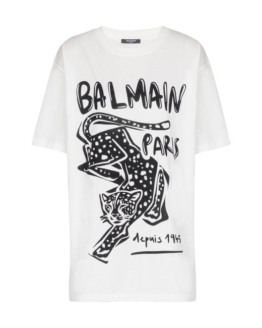 Balmain White Short-Sleeved T-Shirt With Leopard Print