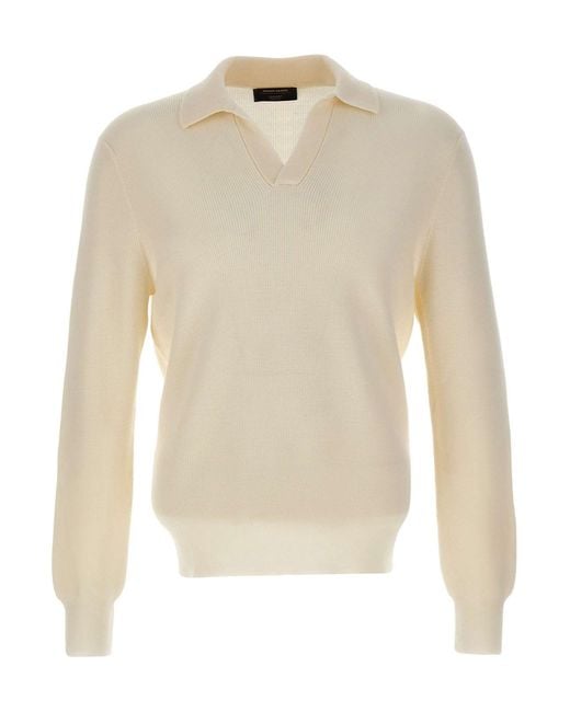 Gran Sasso White Long-Sleeve Knitted Polo Shirt for men