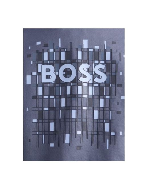 Boss Blue Crew Neck Long-Sleeved Sweatshirt for men