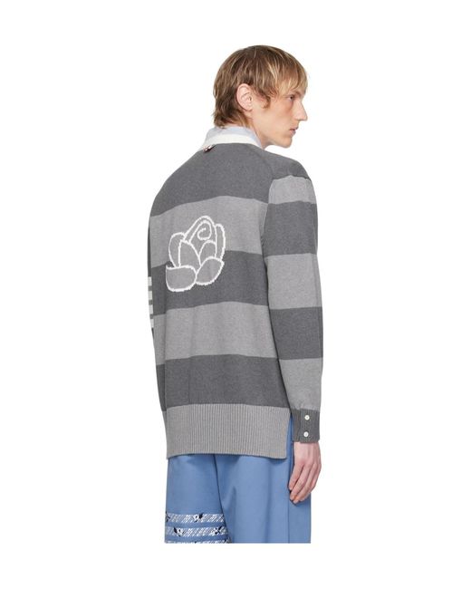 Thom Browne Black Patterned-Intarsia Striped Cardigan for men