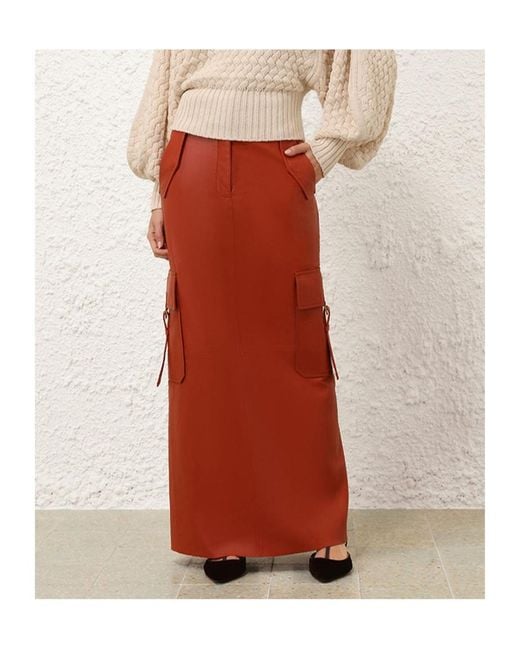 Zimmermann Orange Illustration Leather Midi Skirt
