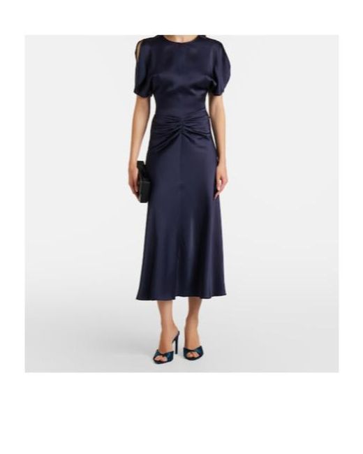 Victoria Beckham Blue Bela Gathered Satin Midi Dress